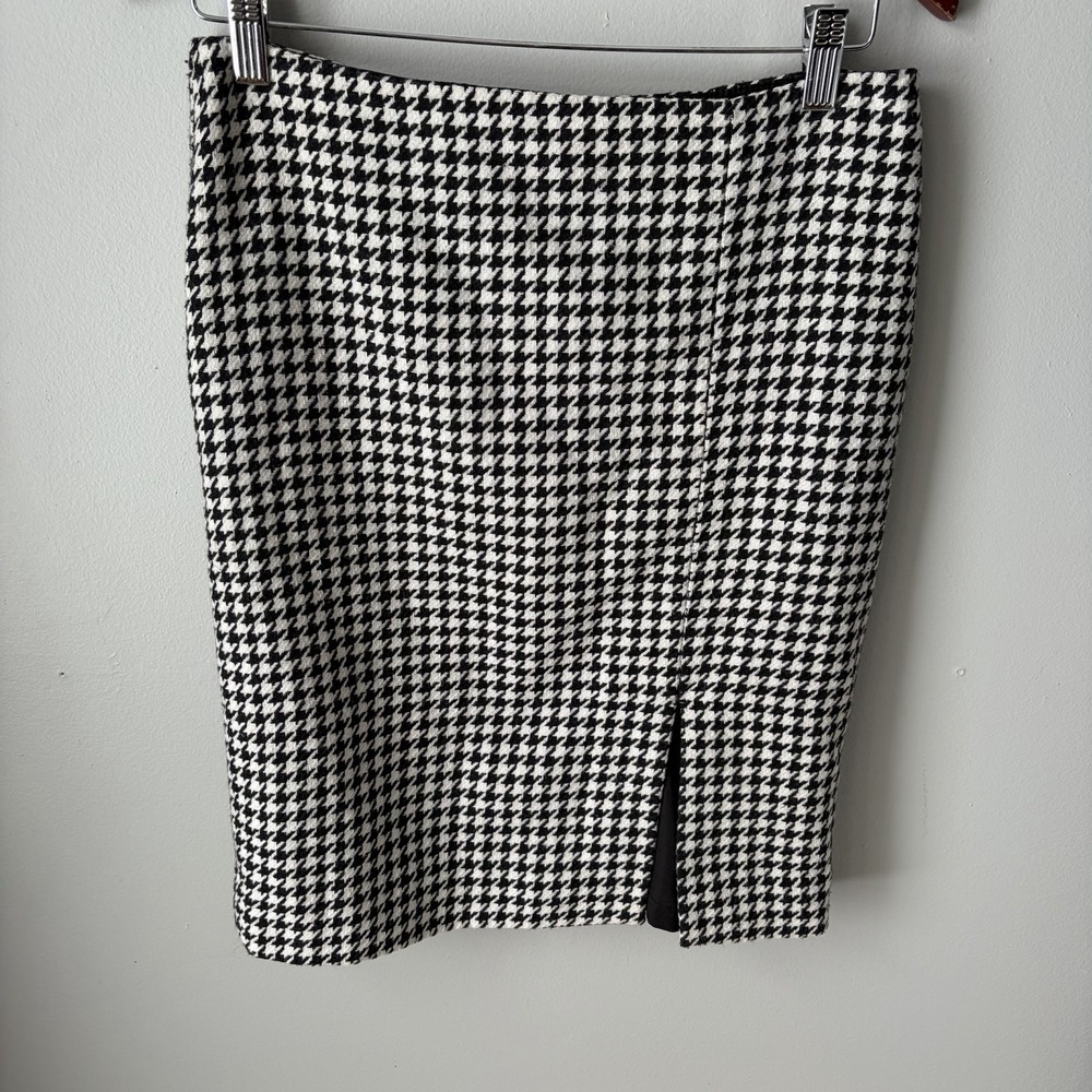 WHBM Houndstooth Lined Wool Blend Skirt White House Black Market‎ Womens Size 4